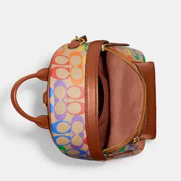 Coach Charter Backpack 18 Small Rainbow Signature Canvas Brown Leather Unisex - Picture 11 of 11